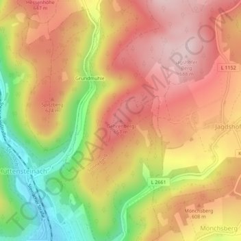 Mapa topográfico Gehrenberg, altitud, relieve