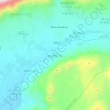 Mapa topográfico Ighalen, altitud, relieve