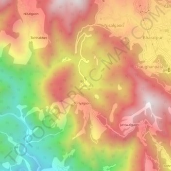 Mapa topográfico Sattal, altitud, relieve