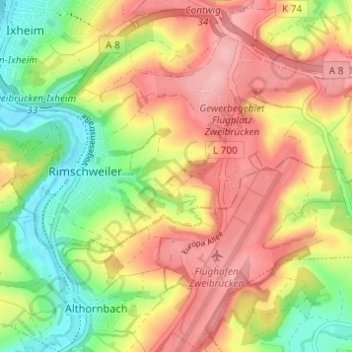 Mapa topográfico Alsterhof, altitud, relieve