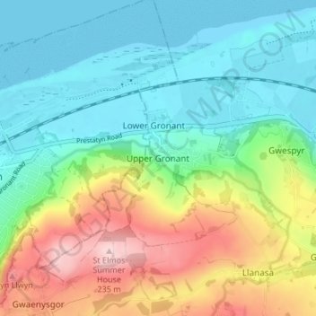 Mapa topográfico Upper Gronant, altitud, relieve