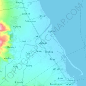 Mapa topográfico Malinao, altitud, relieve