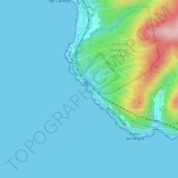 Mapa topográfico Calafuria, altitud, relieve