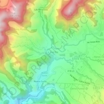 Mapa topográfico La Garita, altitud, relieve