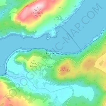 Mapa topográfico Stromeferry, altitud, relieve