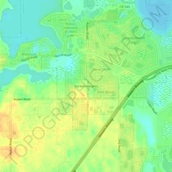 Mapa topográfico Harlem Heights, altitud, relieve