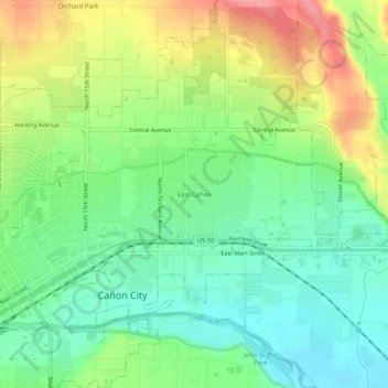 Mapa topográfico East Cañon, altitud, relieve
