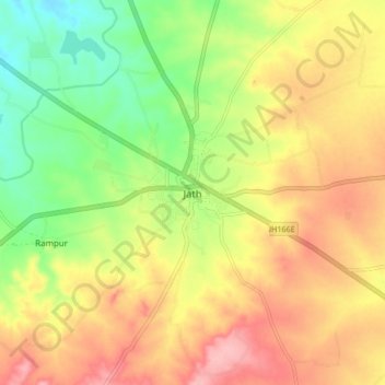 Mapa topográfico Jath, altitud, relieve