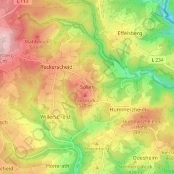Mapa topográfico Soller, altitud, relieve
