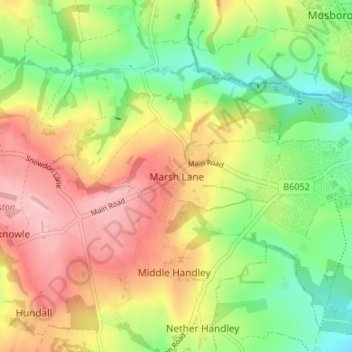 Mapa topográfico Marsh Lane, altitud, relieve