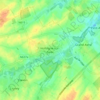 Mapa topográfico Hollogne-sur-Geer, altitud, relieve