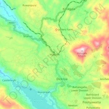 Mapa topográfico Hatton, altitud, relieve