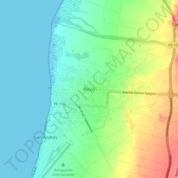 Mapa topográfico Pisco, altitud, relieve