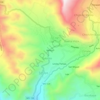 Mapa topográfico Mollojo, altitud, relieve
