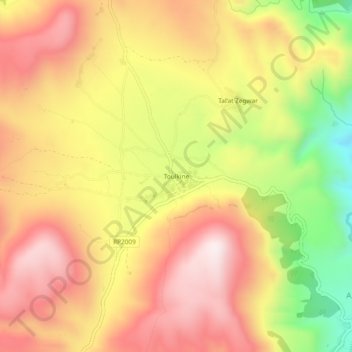 Mapa topográfico Toulkine, altitud, relieve