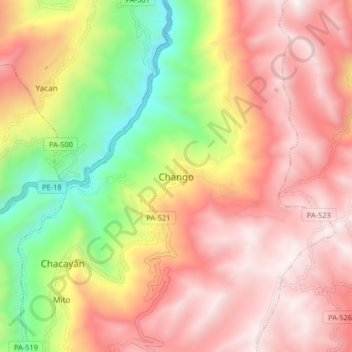 Mapa topográfico Chango, altitud, relieve