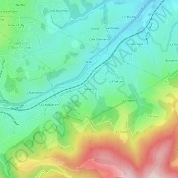 Mapa topográfico Ocharra, altitud, relieve