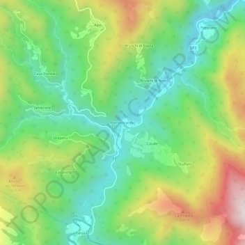 Mapa topográfico Pontestrambo, altitud, relieve
