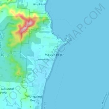 Mapa topográfico Playa de la misión, altitud, relieve