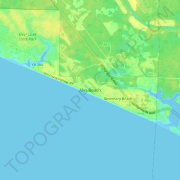 Mapa topográfico Alys Beach, altitud, relieve