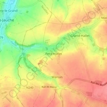 Mapa topográfico Petit-Hallet, altitud, relieve