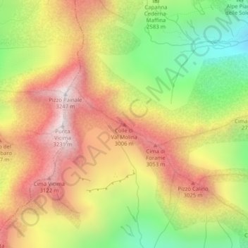 Mapa topográfico Colle di Val Molina, altitud, relieve