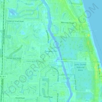 Mapa topográfico Paradise Port, altitud, relieve