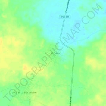 Mapa topográfico Xcupil Cacab, altitud, relieve