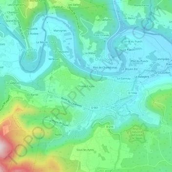 Mapa topográfico Champ Fagou, altitud, relieve