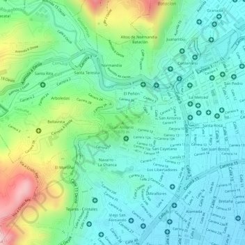 Mapa topográfico San Antonio, altitud, relieve