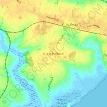 Mapa topográfico Great Holland, altitud, relieve