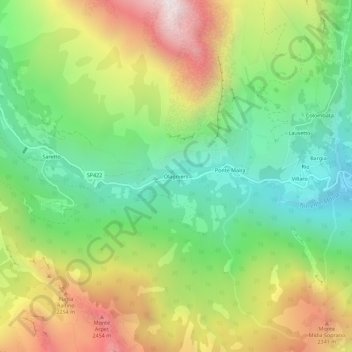 Mapa topográfico Olagniers, altitud, relieve