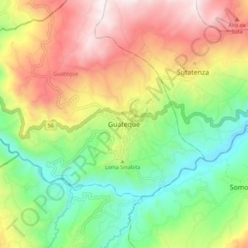 Mapa topográfico Guateque, altitud, relieve