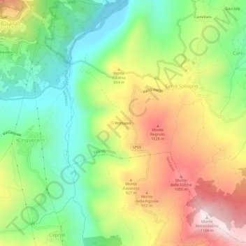 Mapa topográfico Primaore, altitud, relieve