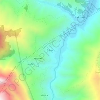 Mapa topográfico El Kelaa, altitud, relieve