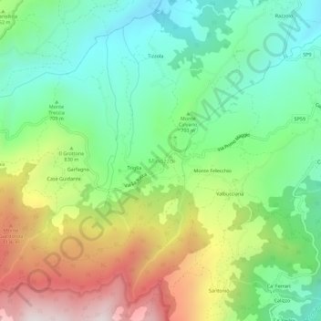 Mapa topográfico Minozzo, altitud, relieve