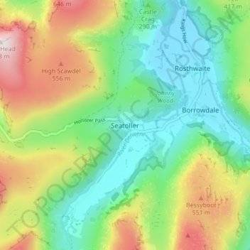 Mapa topográfico Seatoller, altitud, relieve
