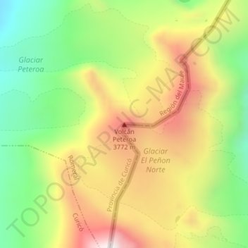 Mapa topográfico Volcán Peteroa, altitud, relieve