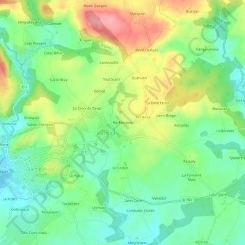 Mapa topográfico Kerfontaine, altitud, relieve