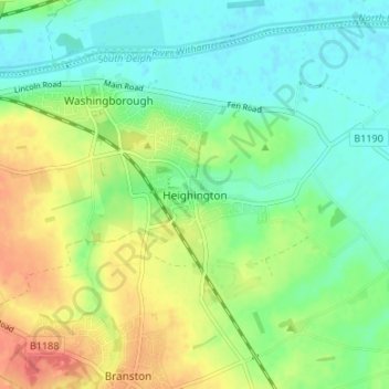 Mapa topográfico Heighington, altitud, relieve