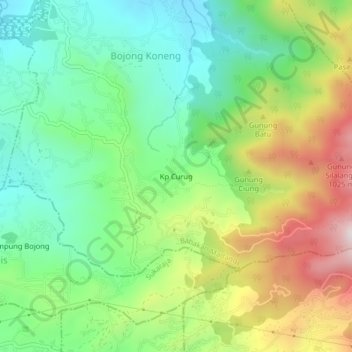 Mapa topográfico Kp Curug, altitud, relieve