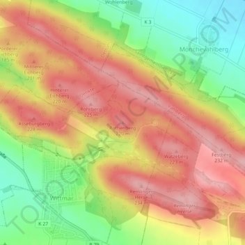 Mapa topográfico Rothenberg, altitud, relieve