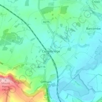 Mapa topográfico Cooksbridge, altitud, relieve