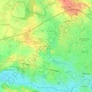 Mapa topográfico Le Pont du Fresne, altitud, relieve