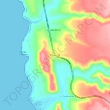 Mapa topográfico El Teniente, altitud, relieve