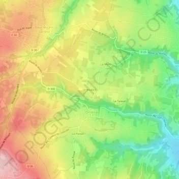 Mapa topográfico Le Boulard, altitud, relieve