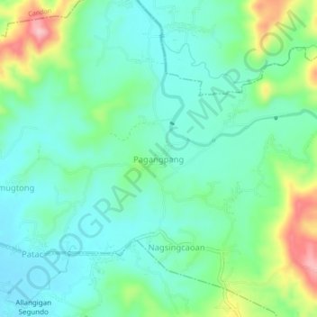 Mapa topográfico Pagangpang, altitud, relieve