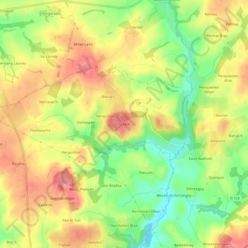 Mapa topográfico Ty Huil, altitud, relieve