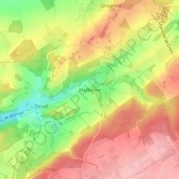 Mapa topográfico Haltinne, altitud, relieve