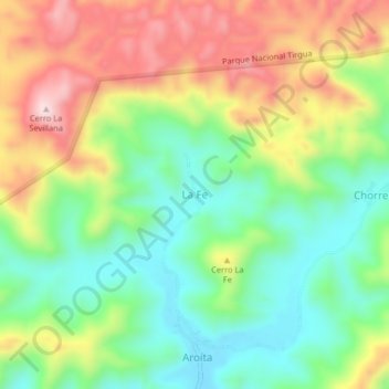Mapa topográfico La Fe, altitud, relieve